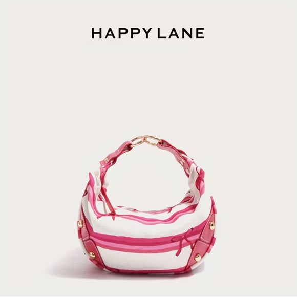 NIP Pink Stripe Coquette Crescent Hobo Shoulder Bag Scarf Print - Picture 2 of 13